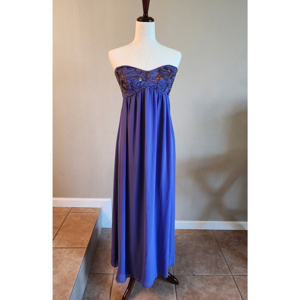 Ted Baker London Strapless Evening Gown Purple Beading SZ 4 Wedding Event